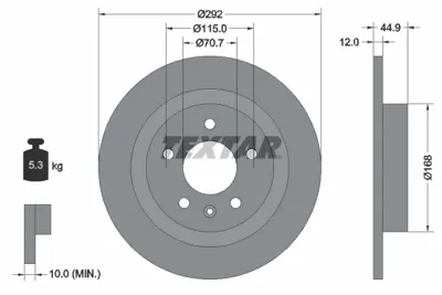 TEXTAR 92205703 Fren Diski Opel Astra J/Cruze 1.6/2.0d 292mm Arka GM 23118282, GM 95527033