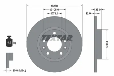 TEXTAR 92268003 Fren Diski Opel Combo E/Grandland X  268mm Arka GM 1642776380, GM 3642786, GM SU001A8514