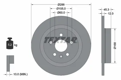 TEXTAR 92275203 Fren Diski Opel Astra K  288mm Havasız  Arka GM 13515914