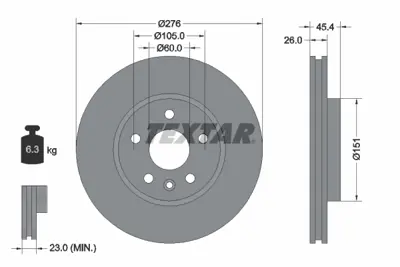 TEXTAR 92277103 Fren Diski Opel Astra K   (276 Mm)  Ön GM 13597459, GM 13597460