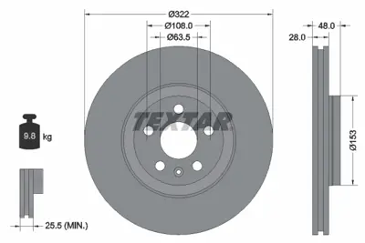 TEXTAR 92287405 Fren Diski Volvo S90/V90/Xc40 2017>  Ön GM 31423724