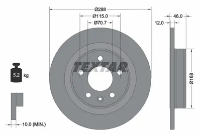 TEXTAR 92314603 Fren Diski Opel Insıgnıa B 16 Jant 288mm Arka 13517858, 13521008