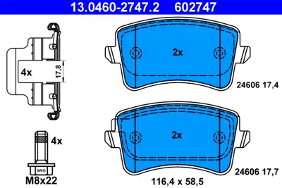 ATE 13.0460-2747.2 Fren Balatası Vw A4/ A5/ Q5  2008>  Arka GM 8K0698451A/C