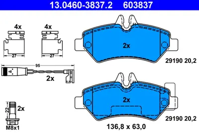 ATE 13.0460-3837.2 Fren Balatası Spr-906- Crafter Arka 315 Cdı GM A0044206920