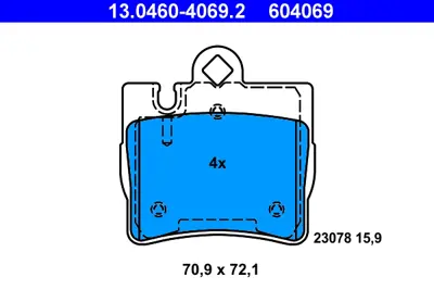 ATE 13.0460-4069.2 Fren Balatası 220 Arka   -- 02 GM A0034201920