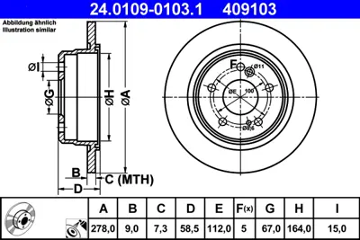 ATE 24.0109-0103.1 Fren Diski  129 Arka GM A1294230012