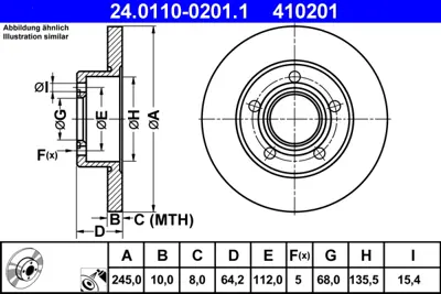 ATE 24.0110-0201.1 Fren Diski Vw Passat 97-05  A6 95-04 Arka GM 4A0615601A