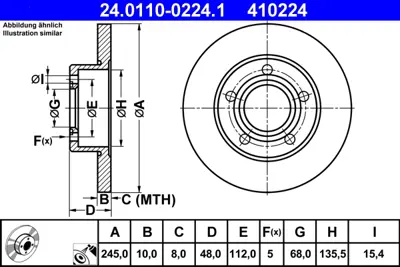 ATE 24.0110-0224.1 Fren Diski Vw Passat A4 Arka  245x10  Quatro GM 8D0615601A