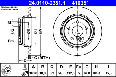 ATE 24.0110-0351.1 Fren Diski  230 Arka  350/500 GM A2304230712