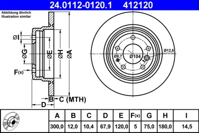 ATE 24.0112-0120.1 Fren Diski E-32 Arka 7.30/7.35 Tek GM 34211165257