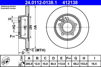 ATE 24.0112-0138.1 Fren Diski Vw T4 Arka GM 701615601A