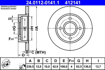 ATE 24.0112-0141.1 Fren Diski    Ford GM 1112542, GM 1E0433251