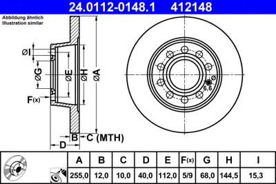 ATE 24.0112-0148.1 Fren Diski Vw A4  01-08 Arka   255x12 GM 8E0615601Q