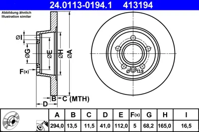 ATE 24.0113-0194.1 Fren Diski Vw T4 Arka GM 701615601A