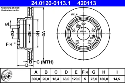 ATE 24.0120-0113.1 Fren Diski E-32 Arka 7.40/7.45 GM 34211162967