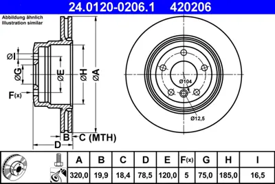 ATE 24.0120-0206.1 Fren Diski E-70/71 F-15/16 Arka Tek GM 34216771970