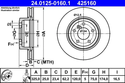 ATE 24.0125-0160.1 Fren Diski E-83 Ön Tek GM 34113400151