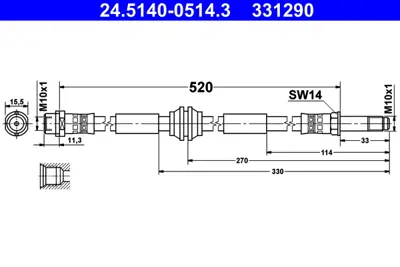 ATE 24.5140-0514.3 Fren Hortumu Vw Ön T5 GM 7H0611701B