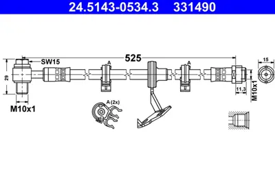 ATE 24.5143-0534.3 Fren Hortumu Ön 163  Ml  --2000 Sağ GM A1634200948