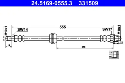 ATE 24.5169-0555.3 Fren Hortumu E-65/66 Ön GM 34326753610