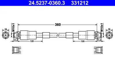 ATE 24.5237-0360.3 Fren Hortumu Vw Ön Passat 01-   A8 95- GM 4D0611707F