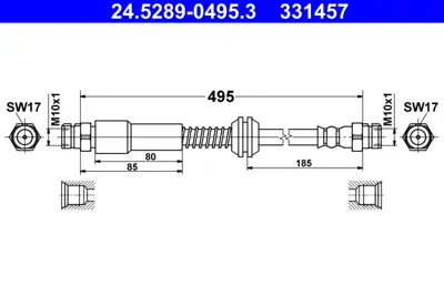 ATE 24.5289-0495.3 Fren Hortumu Vw Arka Caddyııı GM 2K0611775D