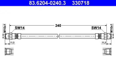 ATE 83.6204-0240.3 Fren Hortumu Arka 115/Vw İki Ucu Dişi   3.5040 GM 1164280135, GM 1264280135, GM 171611775, GM 175611775, GM 268705, GM 321611775, GM 3268705, GM 32687055, GM 3268706, GM 4282635