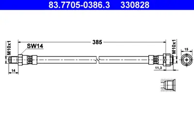 ATE 83.7705-0386.3 Fren Hortumu Ön 202/203/204/210/906 Spr  385 Mm GM A2044280435