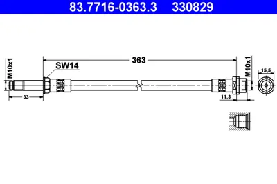 ATE 83.7716-0363.3 Fren Hortumu Ön  Spr / Lt 35 GM A9014280435