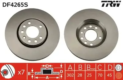 TRW DF4265S X2 On Fren Dıskı Havalı Vectra C 2,0t 16v / 2,2 03 / 03>vectra C Gts 2,0t 16v / 2,2 3,2 V6 03 / 03>