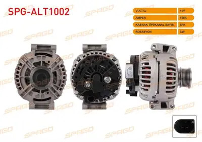 SPAGO SPG-ALT1002 Alternator 12v/150a 6pk (Alt286) Passat (3c2) 2.0 Tfsı 05-10/ Tıguan (5n_) 2.0 Tfsı 07-16/ A4 (8e2)  SPGALT1002