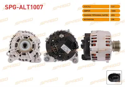 SPAGO SPG-ALT1007 Alternator V Tıpı 12v/140a 6pk Caddy Iıı 2.0 Tdı 10-15/Golf Vı 1.6 Tdı-2.0 Tdı 08-13/ Jetta (162) 1. SPGALT1007