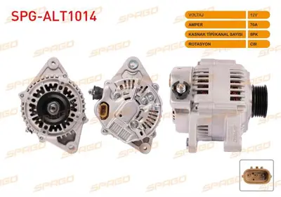 SPAGO SPG-ALT1014 Alternator 12v/70a 5pk (Alt948) Corolla (_E10_) 1.6i 1992-1997 / Corolla (_E11_) 1.6i 1997-2002 SPGALT1014