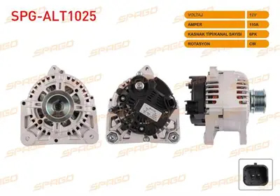 SPAGO SPG-ALT1025 Alternator V Tıpı 12v/110a 6pk Megane Iı 1.6 16v 2002-2008/ Duster 1.6 16v 2006- SPGALT1025