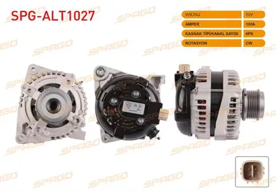 SPAGO SPG-ALT1027 Alternator 12v/100a 6pk (Alt2956) Corolla (E15_) 1.4 D-4d 2007-2012 / Aurıs (Zre15) 1.4 D-4d 2007-20 SPGALT1027