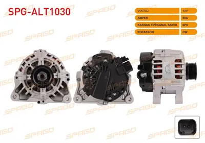 SPAGO SPG-ALT1030 Alternator 12v/90a 6pk (Alt886) 206 1.4-1.6 1998-2006/ C5 2.0 2001-2004/ Xsara 1.4 1997-2005 SPGALT1030