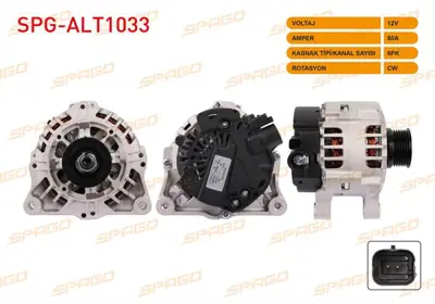 SPAGO SPG-ALT1033 Alternator 12v/80a (Alt879 - Alt885) 6pk 206 1.4i 16v 1998-2006/ Scudo 1.9 1996-2006/ Xsara 1.6i 199 SPGALT1033