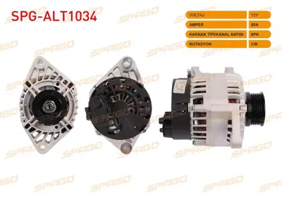 SPAGO SPG-ALT1034 Alternator 12v/85a 6pk (Alt473) Doblo 1.9 Jtd 2001-2010/ Alfa Romeo 156 1.6i 1997-2000/ 147 1.6 2001 SPGALT1034