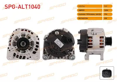 SPAGO SPG-ALT1040 Alternator 12v/125a 7pk (Alt873) Megane Iı 2004-2008 / Scenıc 1.9 Dcı 2003-2008 / Laguna 1.9 Dcı 200 SPGALT1040