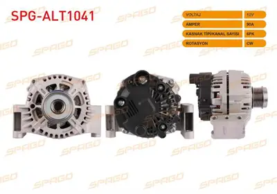 SPAGO SPG-ALT1041 Alternator 12v/90a 6pk (Alt442) Doblo 1.3 Mjt 2010-/ Fıorıno 1.3 Mjt 2010-/ Grande Punto 1.3 Mjt 200 SPGALT1041