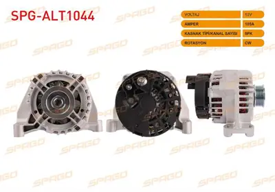 SPAGO SPG-ALT1044 Alternator 12v/105a 5pk (Alt441) Lınea 1.4 2007-/ 500 1.4 2007-/ Stılo 1.4 2001-2010 SPGALT1044