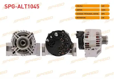 SPAGO SPG-ALT1045 Alternator 12v/120a 6pk (Alt443) Astra H 1.3 Cdtı 2005-2010 / Corsa C 1.3 Cdtı 2004-2011 / Combo C 1 SPGALT1045