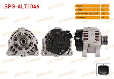 SPAGO SPG-ALT1046 Alternator 12v/97a 6pk Ducato 2.0 Jtd 2001-2006/ Boxer 2.2 Hdı 2001-2006/ Cıtroen Jumper 2.2 Hdı 200 SPGALT1046