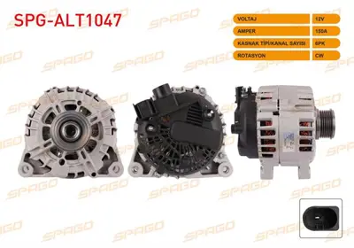 SPAGO SPG-ALT1047 Alternator 12v/150a 6pk (Alt8128) Focus Iıı 1.5-1.6 Tdcı 2011-2015/ Transıt Connect-Courıer 1.5-1.6  SPGALT1047