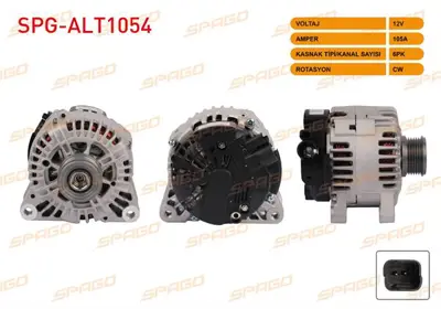 SPAGO SPG-ALT1054 Alternator 12v/150a 6pk (Alt8732) Berlıngo 1.6 Hdı 08- / C3 1.4 Hdı 09- / C4 1.6 Hdı 12- / C-Elysee  SPGALT1054