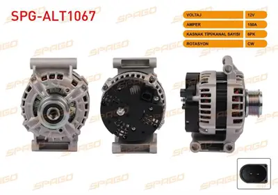 SPAGO SPG-ALT1067 Alternator 12v/150a 6pk Tourneo Transıt Custom (V362) 2.2 Tdcı 12-15 / Jumper 2.2 Hdı 11- / Boxer 2. SPGALT1067