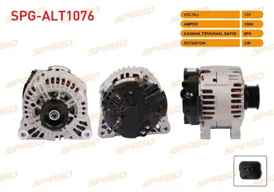 SPAGO SPG-ALT1076 Alternator 12v/150a 6pk (Alt887) 206 1.4 Hdı 02-12 / 307 1.4 Hdı 01-05 / Partner 2.0 Hdı 00-08 / C3  SPGALT1076