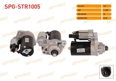 SPAGO SPG-STR1005 Mars Motoru 12v/1.1kw 10 Dıs Ccw B Tıpı (Str3360) Golf V 1.6i 03-09/ Jetta Iıı-Iv 1.6i 05-/ A3 1.6 0 SPGSTR1005