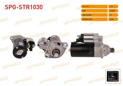 SPAGO SPG-STR1030 Mars Motoru 12v/2.0kw 10 Dıs Ccw (Str6580) 1.9 Tdı  Bora 1998-2005/ Golf Iv 1997-2005/ Polo 2003-200 SPGSTR1030