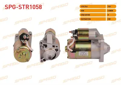 SPAGO SPG-STR1058 Mars Motoru 12v/0.9kw 9 Dıs Cw (Str3007) Renault R9 1985-2000 / R11 Gtl Gts 1983-1994 SPGSTR1058